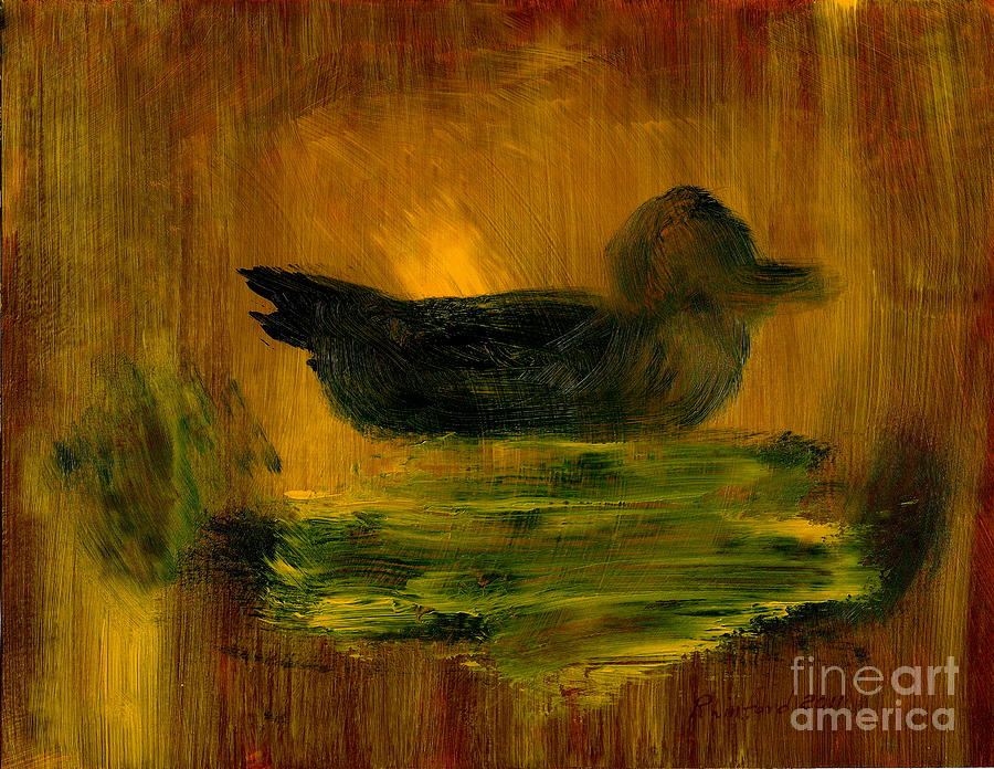 Little Green Mallard Sitting in the Water 4 Painting by Richard W Linford