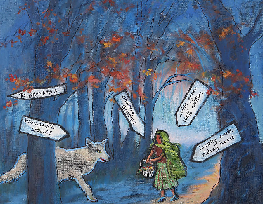 Little Green Riding Hood Painting by Holly Stone