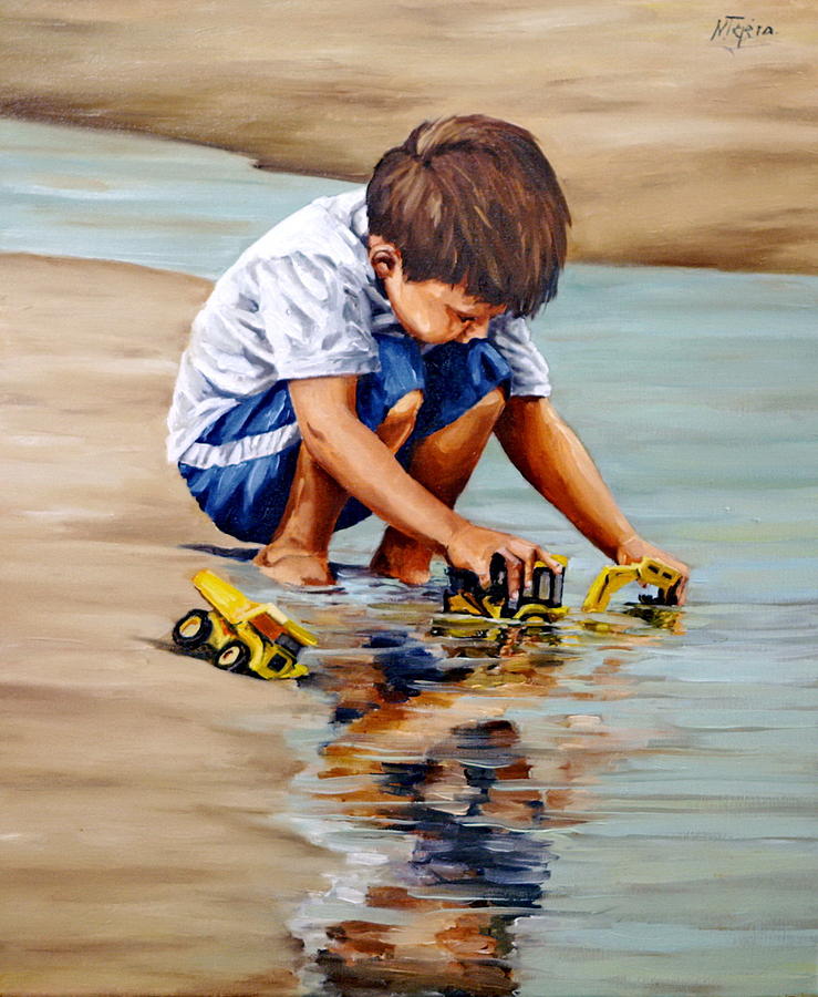 Toy Painting - Little guy playing by Natalia Tejera