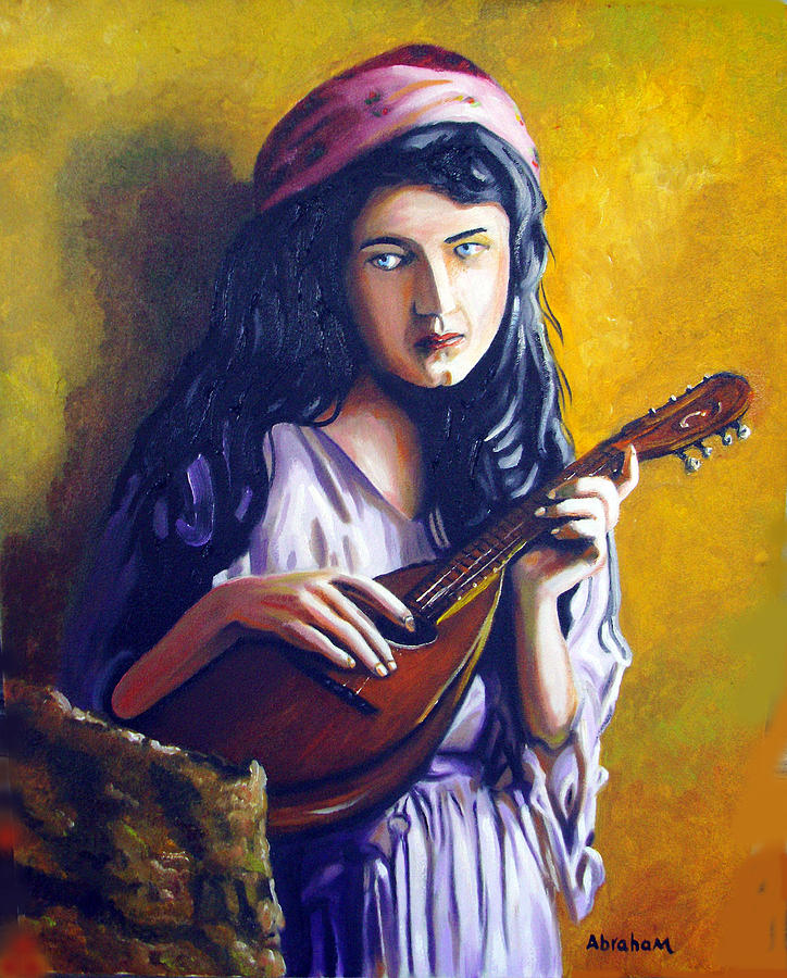 Oil Painting - Little Gypsy by Jose Manuel Abraham Oil Painting - Little Gypsy by Jose Manuel Abraham