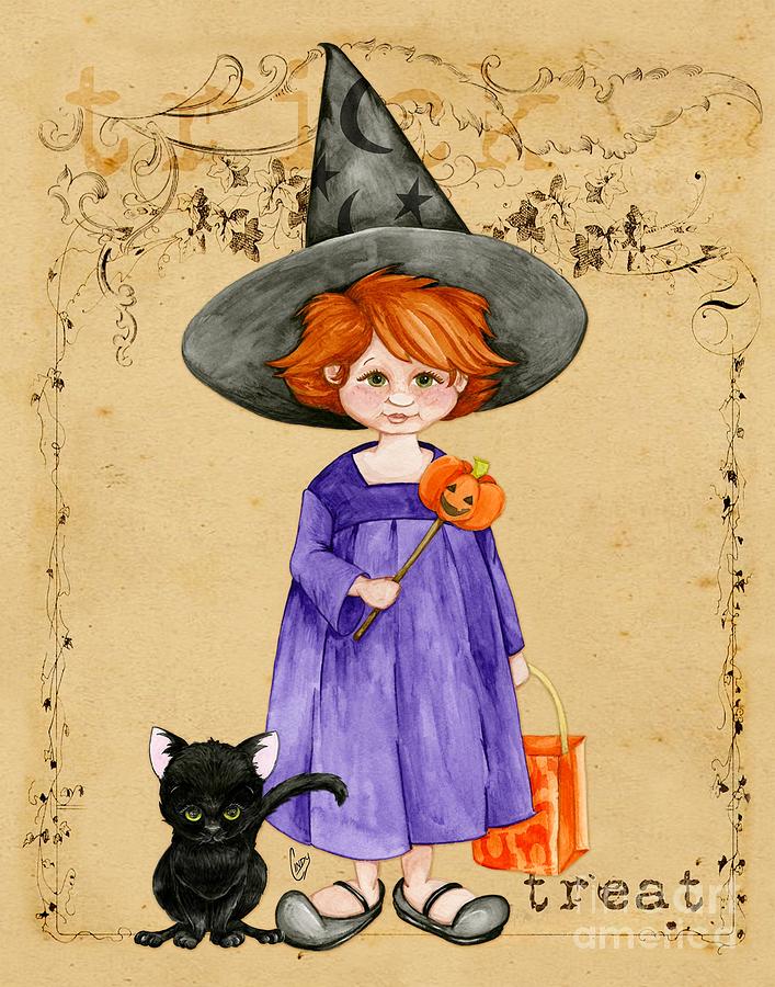 Little Halloween Witch Painting by Cindy Garber Iverson