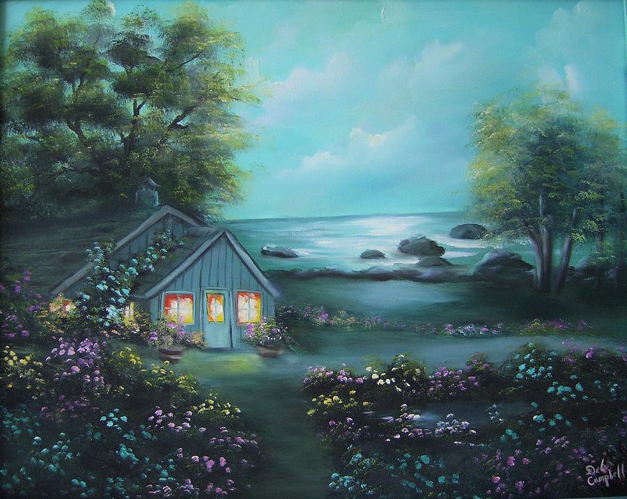 Flower Painting - Little House by the Sea by Debra Campbell