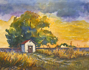Tree Painting - Little House by the Tracks by Dolores Mitchell