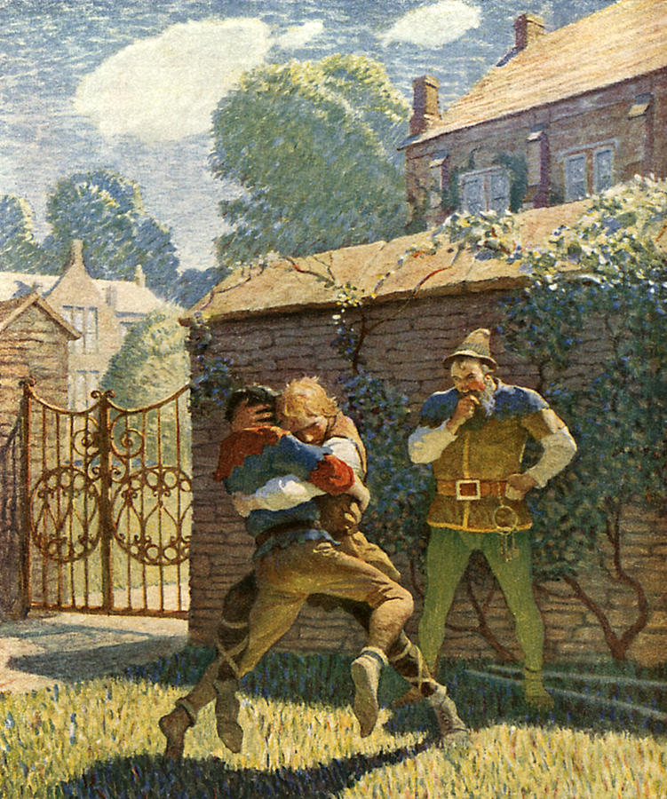 Robin Painting - Little John wrestles at Gamewell by Newell Convers Wyeth