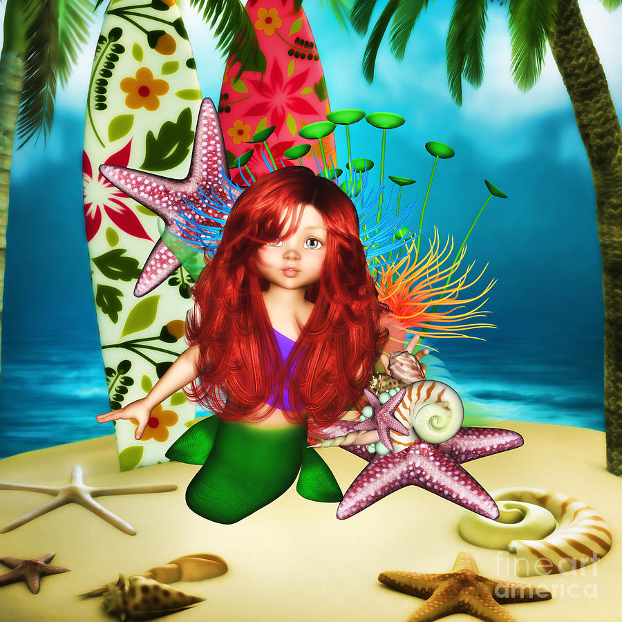 Little mermaid day at the beach Mixed Media by Diane K Smith