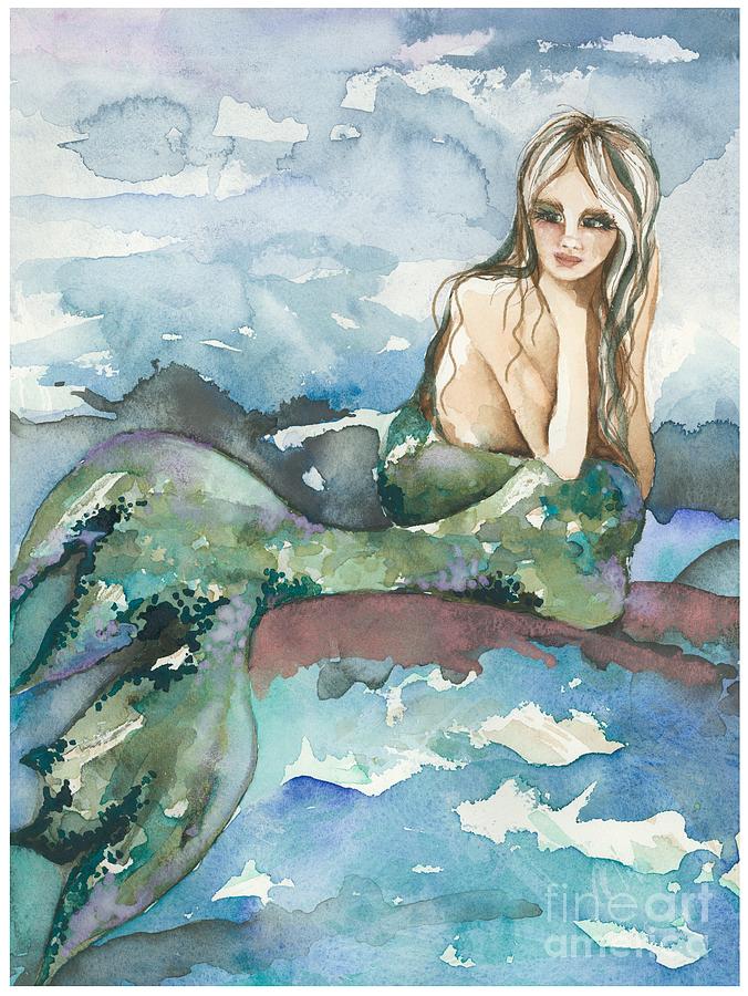 Mermaid Painting - Little mermaid in thought by Norah Daily