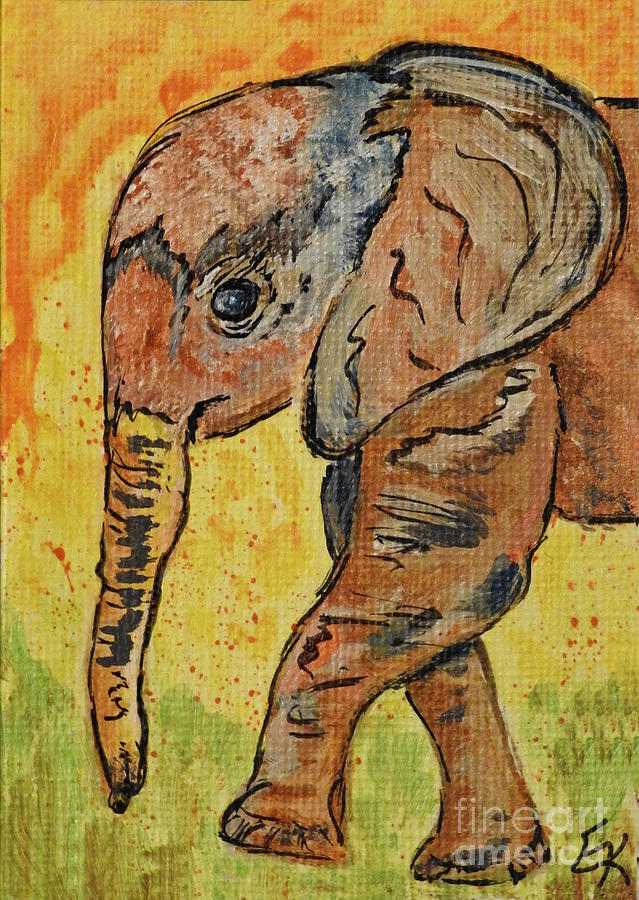 Little Miss elephant art print Painting by Ella Kaye Dickey