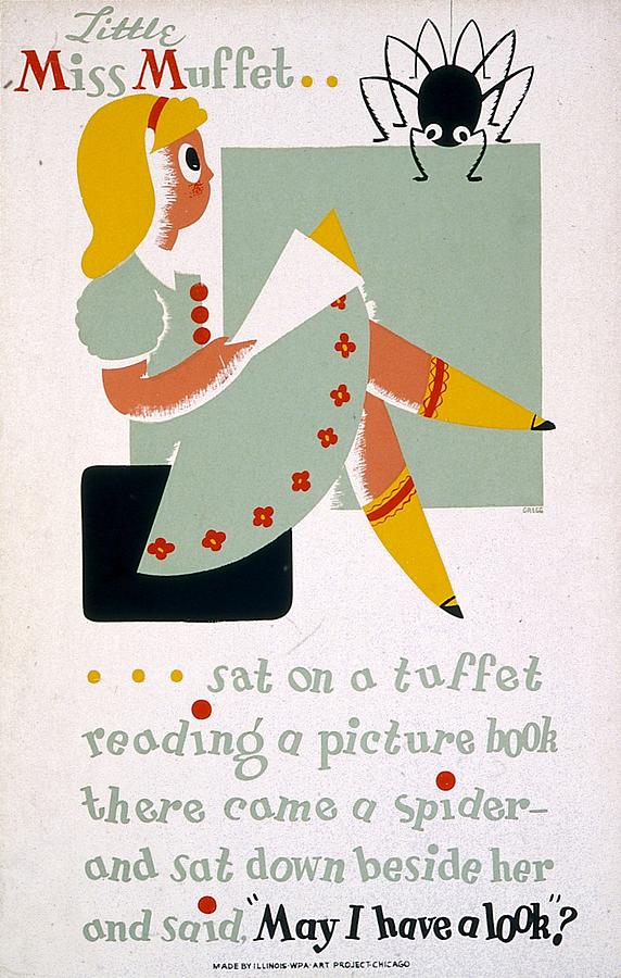Little Miss Muffet - 1940 - Vintage Advertising Poster Mixed Media by Studio Grafiikka