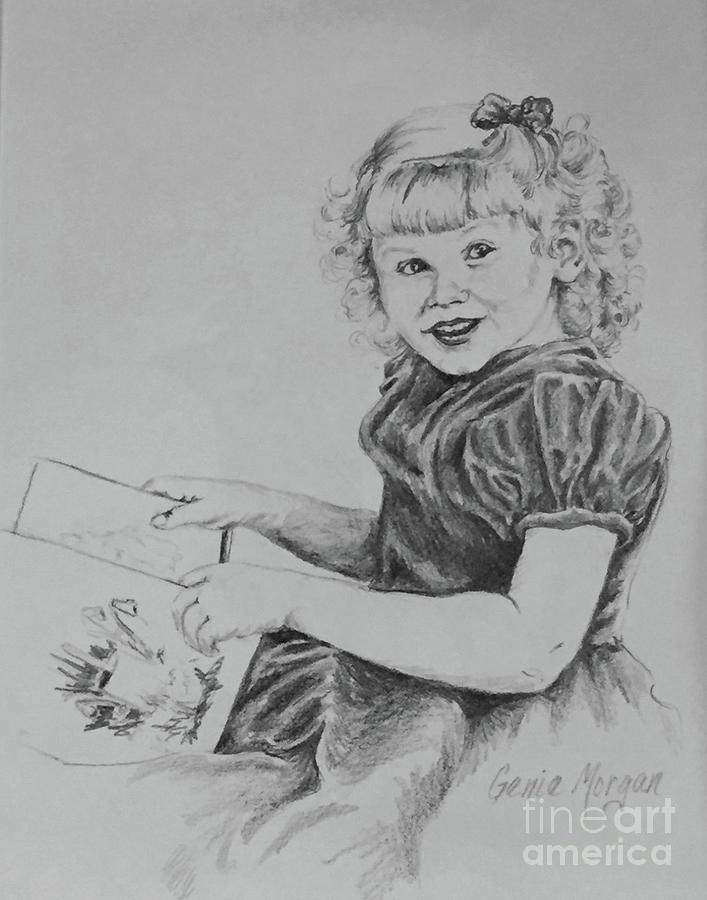 Little One Reading Drawing by Genie Morgan