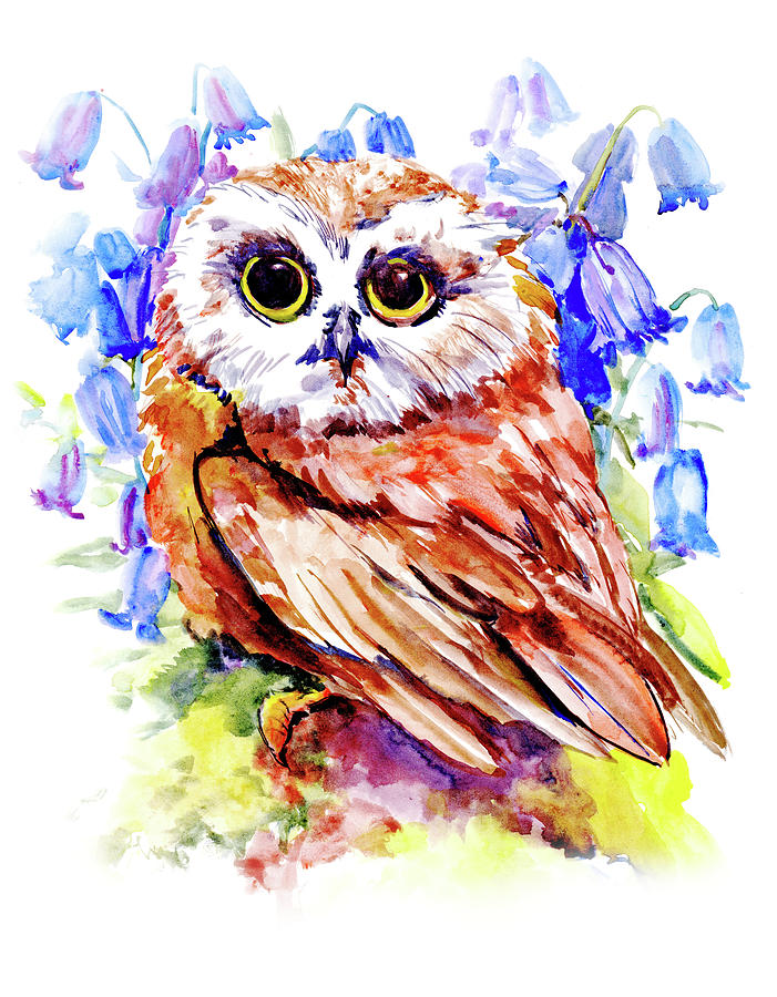 Little Owl who Loves Flowers Painting by Suren Nersisyan