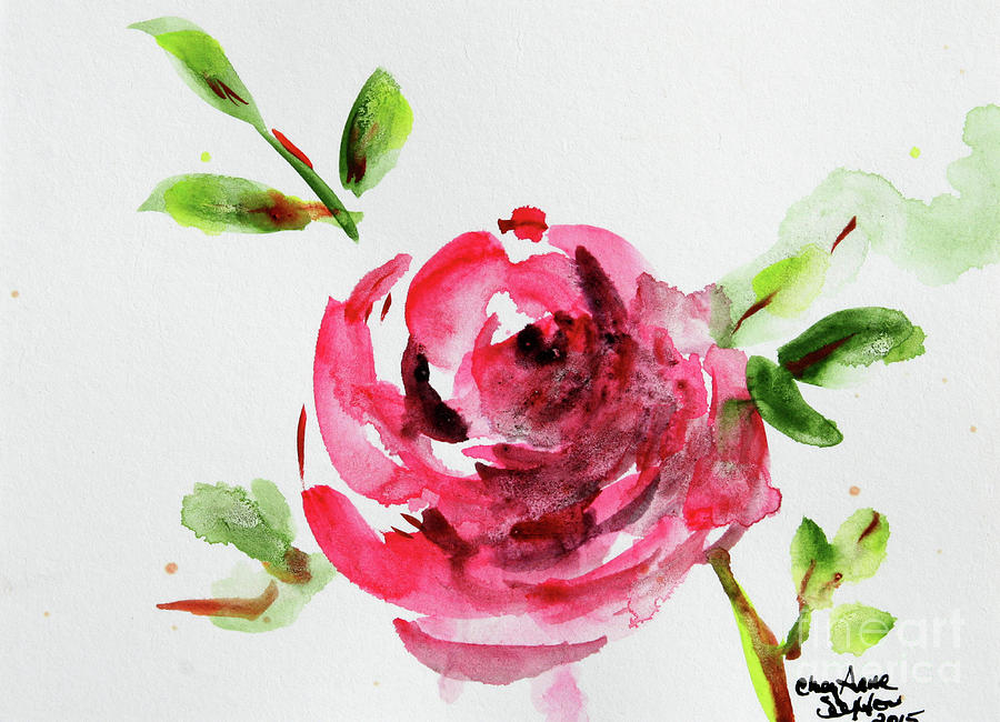 Little Pink Rose Bud Watercolour Painting