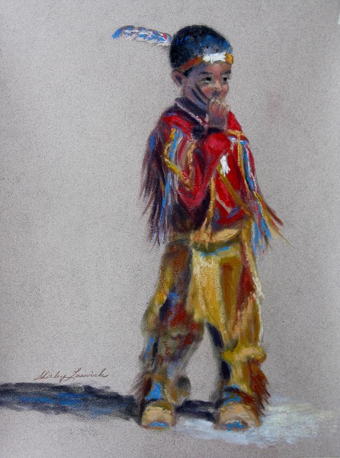 Feather Still Life Painting - Little Pow Wow Dancer 1 by Shirley Leswick