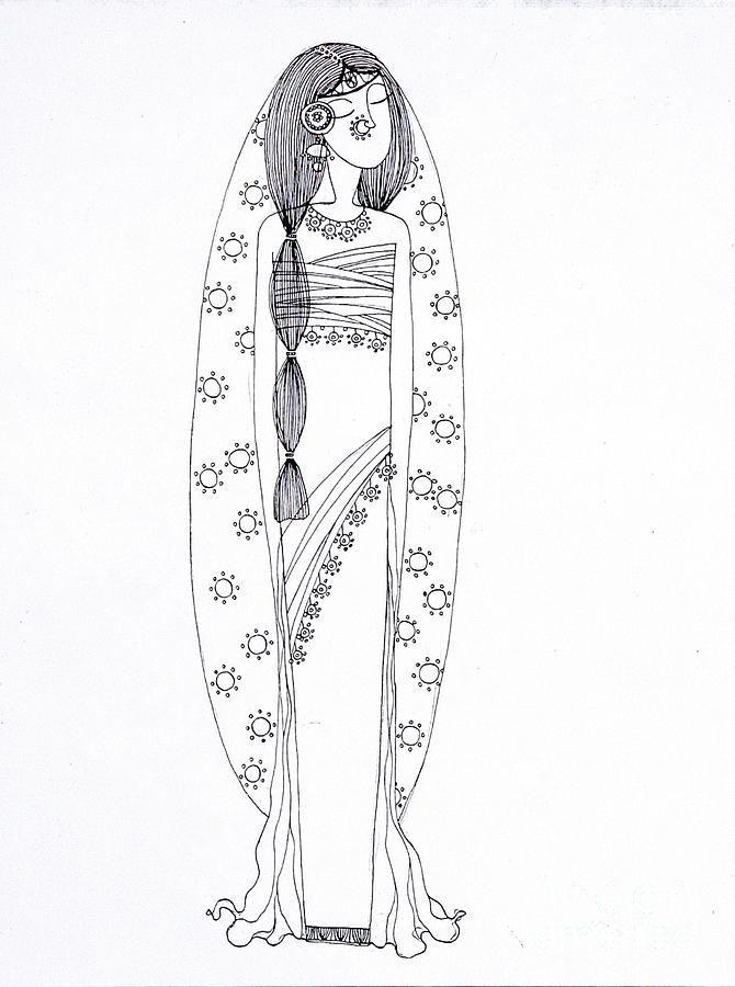 Black And White Drawing - Little Princess Costume by N Wolfgang