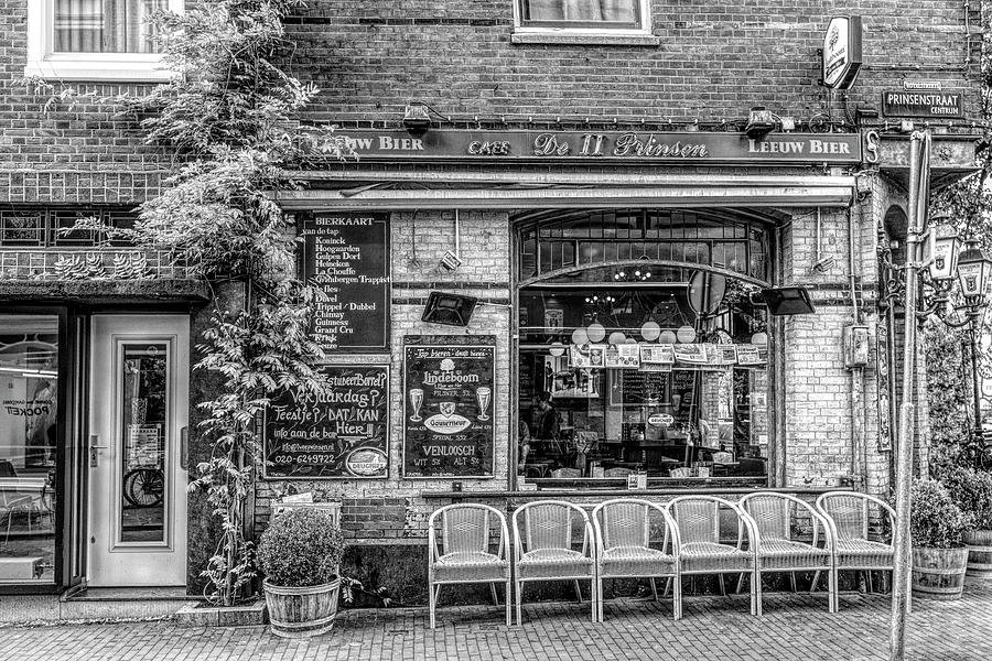 Little Pub Downtown Amsterdam in Black and White Photograph by Debra and Dave Vanderlaan