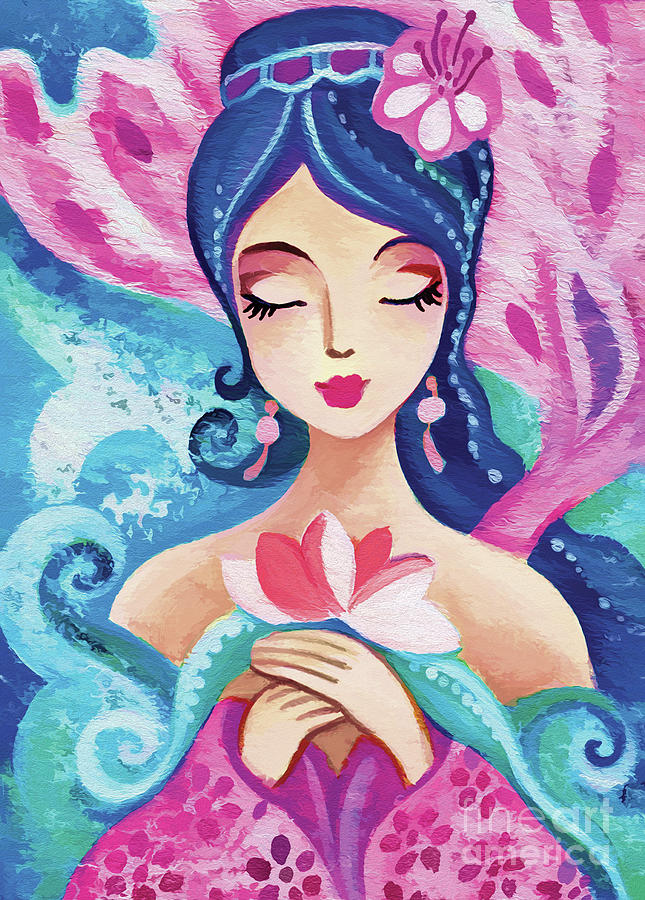 Little Quan Yin Mermaid Painting by Eva Campbell