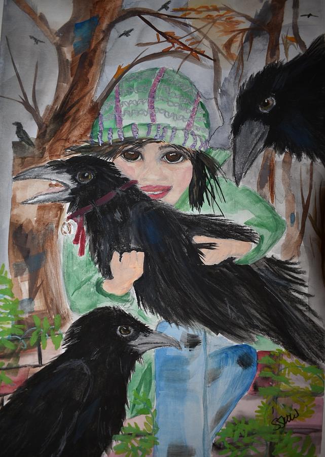 Little Raven in the forest Painting by Susan Voidets