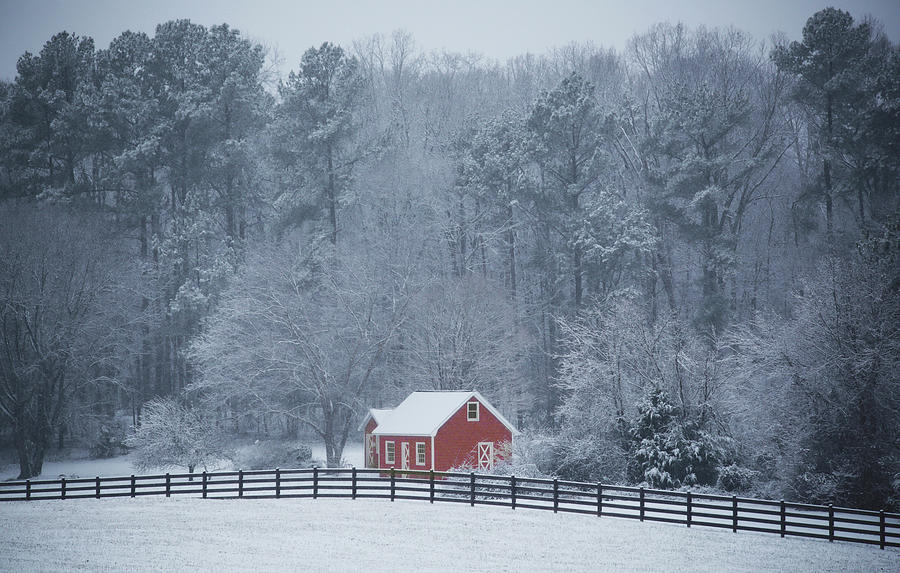 Little Red Barn in the Snow Photograph by Stamp City