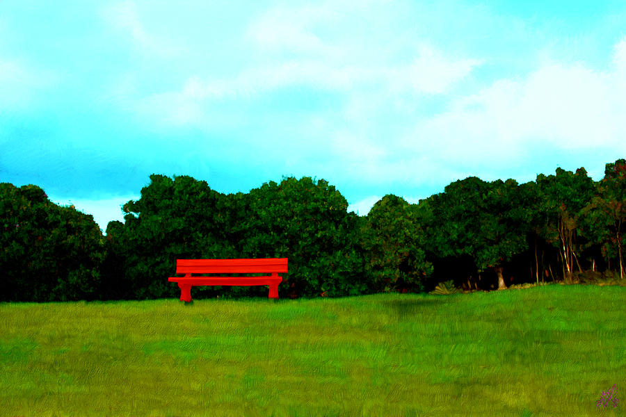Little Red Bench Painting by Bruce Nutting