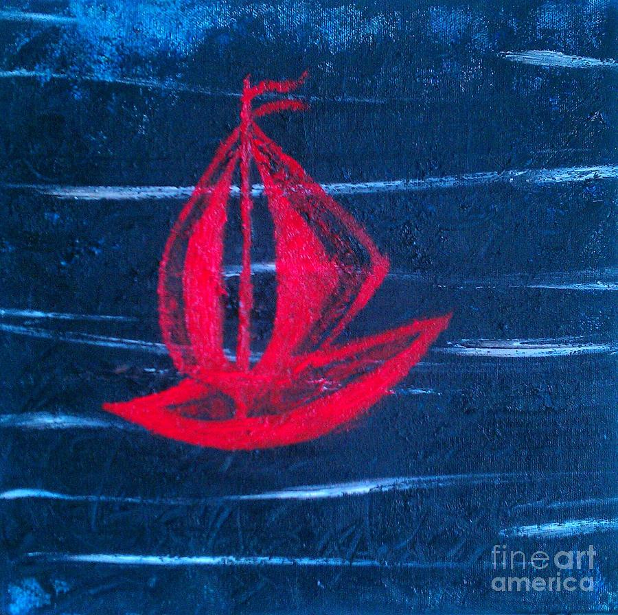 Little Red Boat  Painting by Jacqueline McReynolds