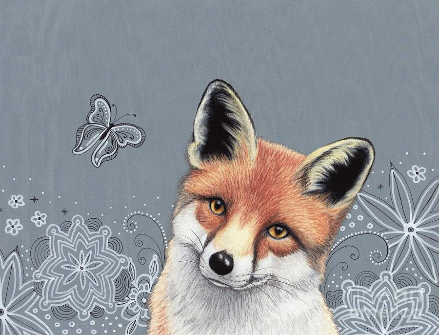 Pattern Drawing - Little Red Fox All Zentangled by Sherry Goeben