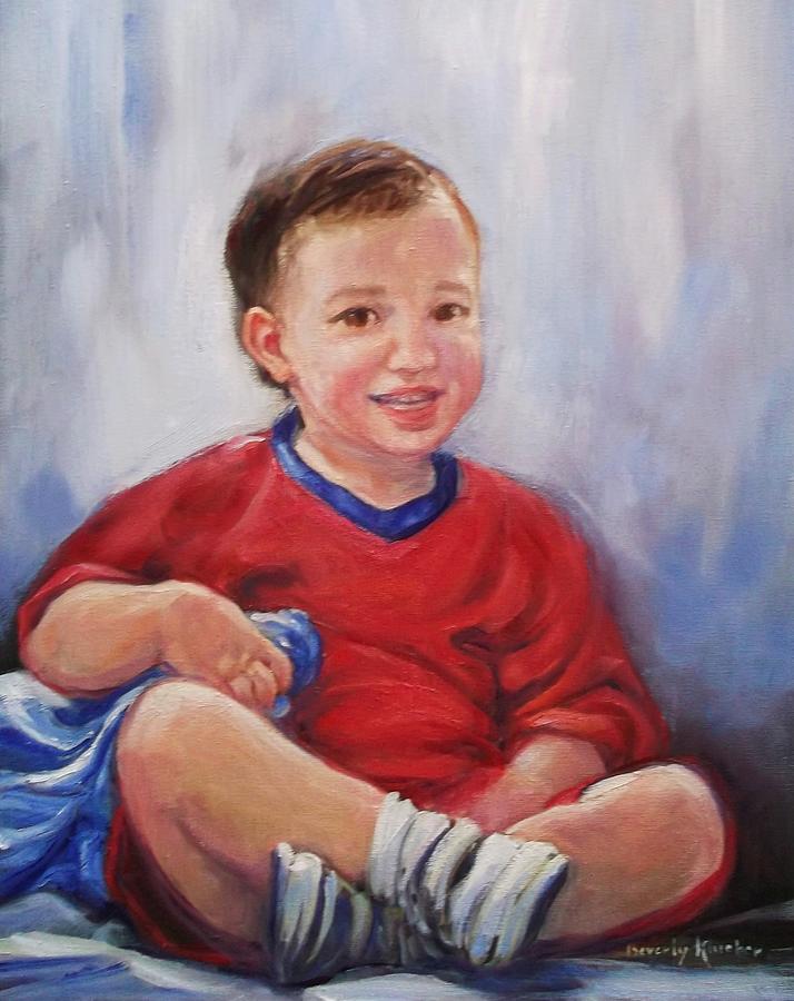 Red Jersey Painting - Little Red Jersey Boy by Beverly Klucher
