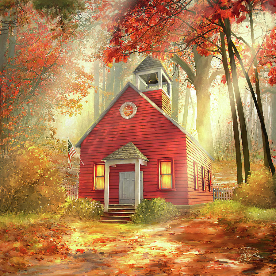 Little Red Schoolhouse Mixed Media by Joel Payne
