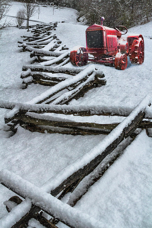 Little Red Snowy Tractor Photograph by Debra and Dave Vanderlaan