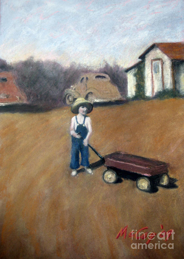 Little Boy Painting - Little Red Wagon by Brian McCoy