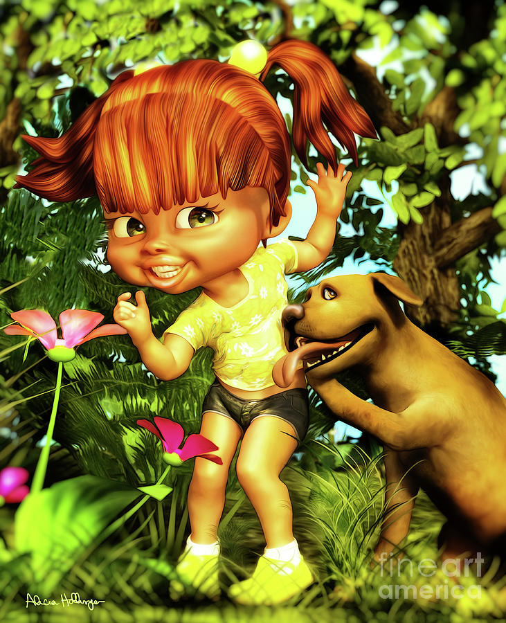 Little Redhead and her Dog Digital Art by Alicia Hollinger