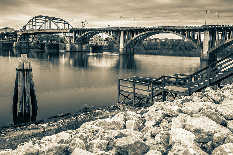 Little Rock Arkansas Broadway Bridge Black and White -  Sepia Photograph by Gregory Ballos