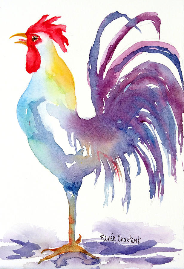 Rooster Painting - Little Rooster I by Renee Chastant