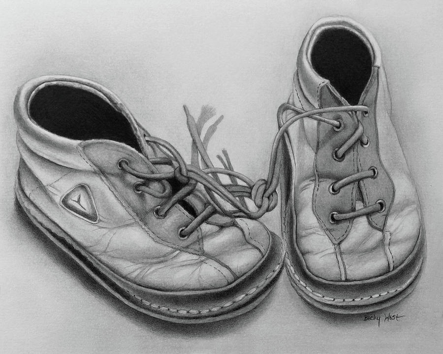 Babies Drawing - Little shoes by Becky West