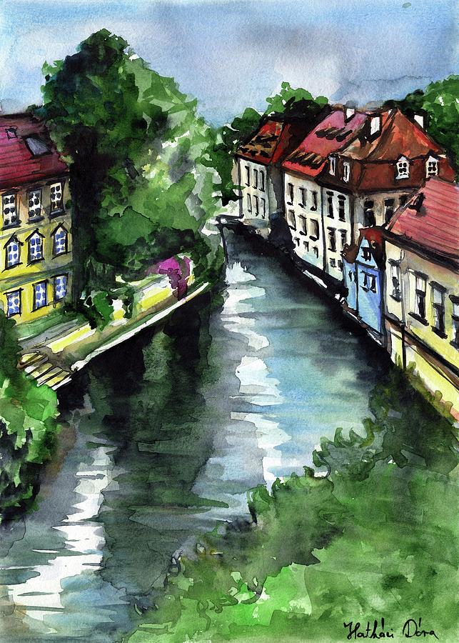 Little Venice in Prague Certovka Canal Painting by Dora Hathazi Mendes