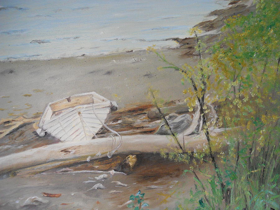 Tree Painting - Little white boat by Joyce Reid
