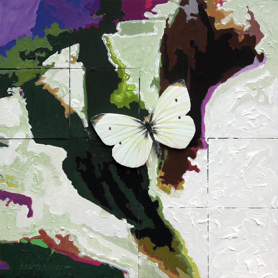 Little White Butterfly Painting by John Lautermilch
