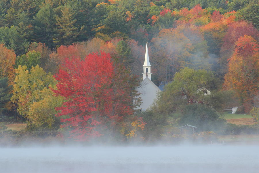 Little White Church Autumn Fog Photograph by John Burk