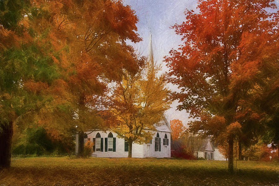 Little white Church in New Salem Massachusetts  Autumn Photograph by Jeff Folger
