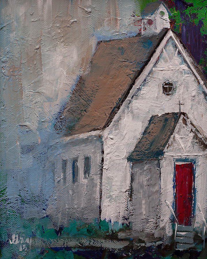 Little White Church on the Corner Christian Painting  Painting by Gray Artus
