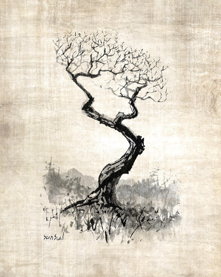 Chinese Ink Painting - Little Zen Tree 1820 by Sean Seal