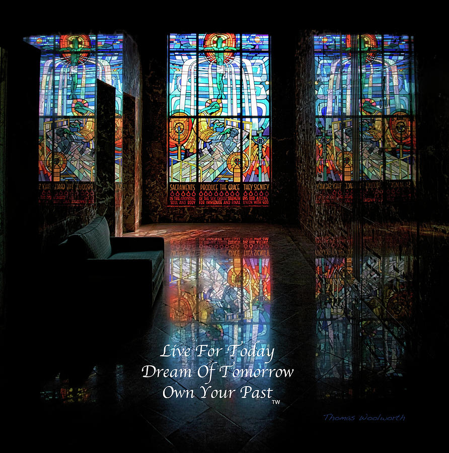 Cup Photograph - Live Dream Own Mausoleum Stained Glass Text by Thomas Woolworth