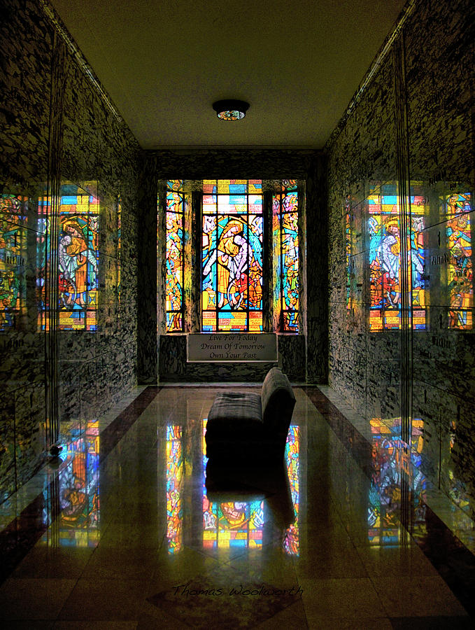 Live Dream Own Mausoleum Stained Glass Vertical Text 02 Photograph by Thomas Woolworth