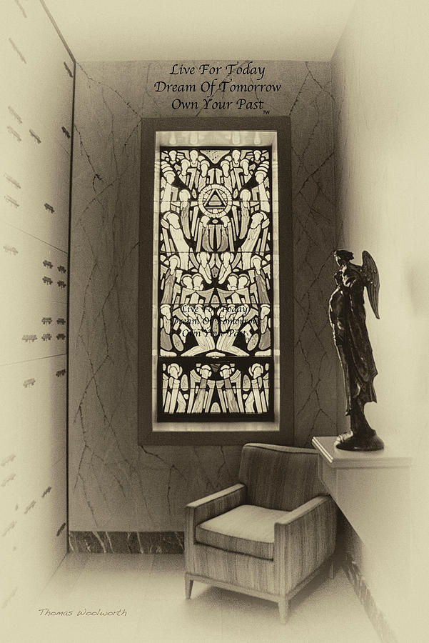 Live Dream Own Mausoleum Stained Glass Vertical Text 03 Photograph by Thomas Woolworth