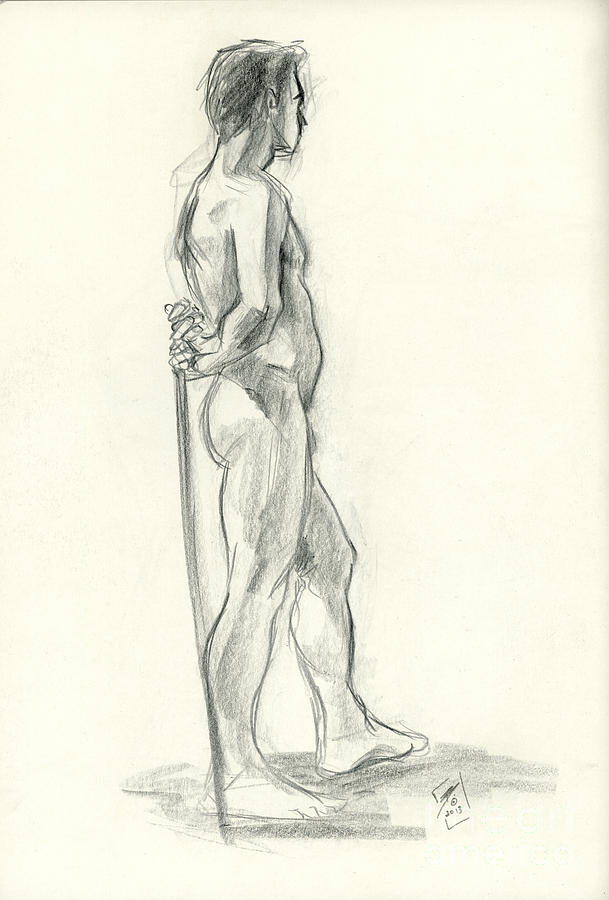 Live Model - Side View with Stick Drawing by Brandy Woods