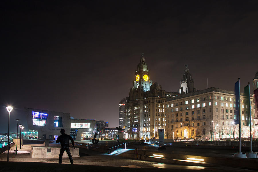 Clock Photograph - Liver building at night by Susan Tinsley