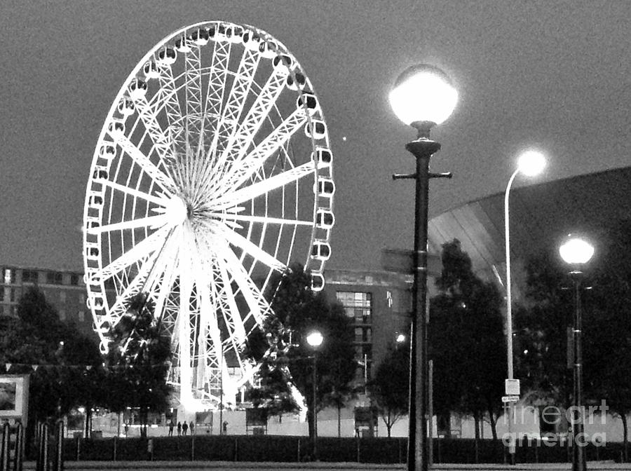 Liverpool Wheel at Dusk in BW Photograph by Joan-Violet Stretch