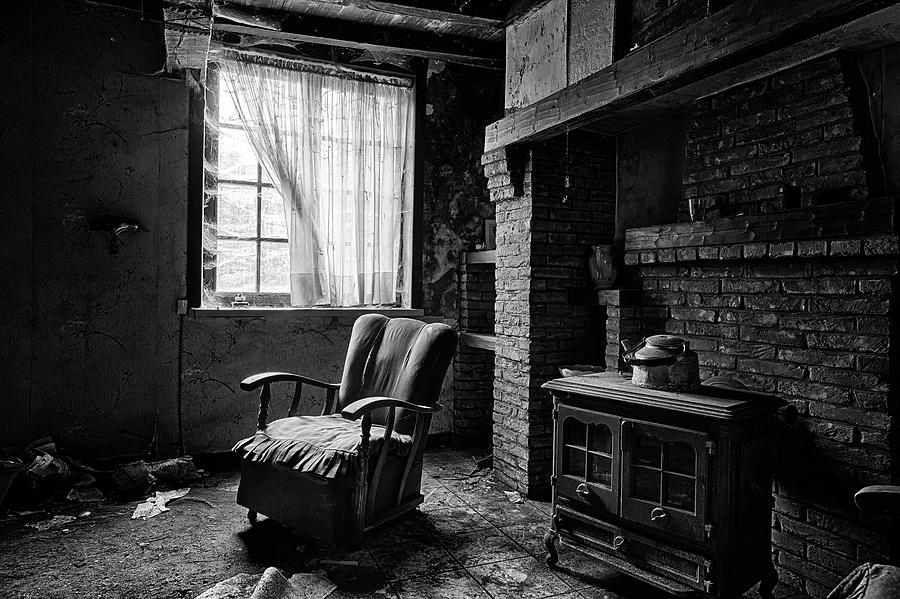 Living room from the past - abandoned building BW Photograph by Dirk Ercken