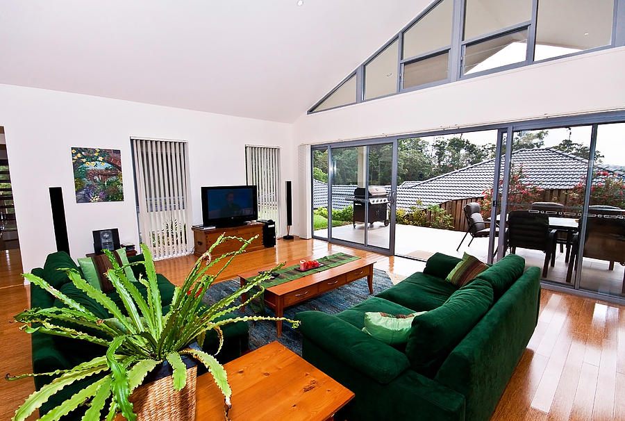 Living Room With Slanted Ceiling