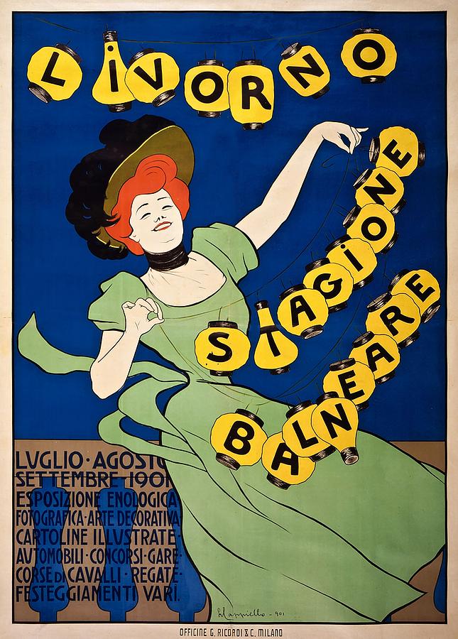 Livorno stagione balneare poster 1901 Painting by Vincent Monozlay