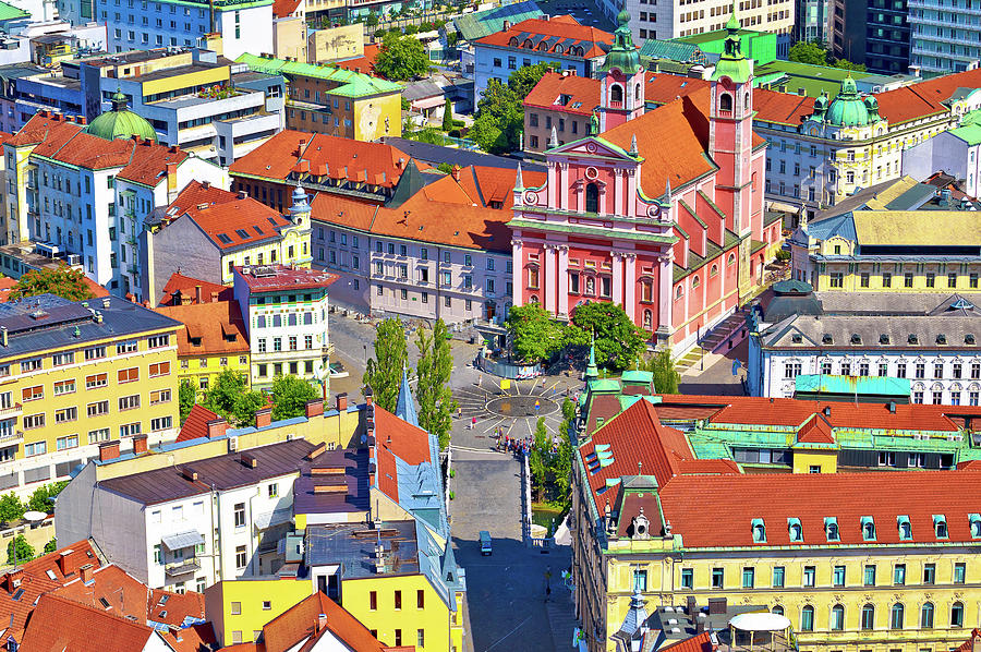 Ljubljana city center and Presern square aerial view Photograph by Brch Photography