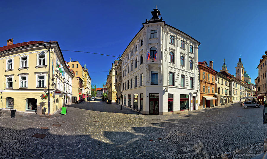 Architecture Photograph - Ljubljana city center cobbled square by Brch Photography